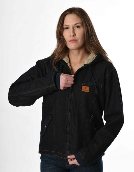 Women Sherpa Lined Hooded Jeans Jacket