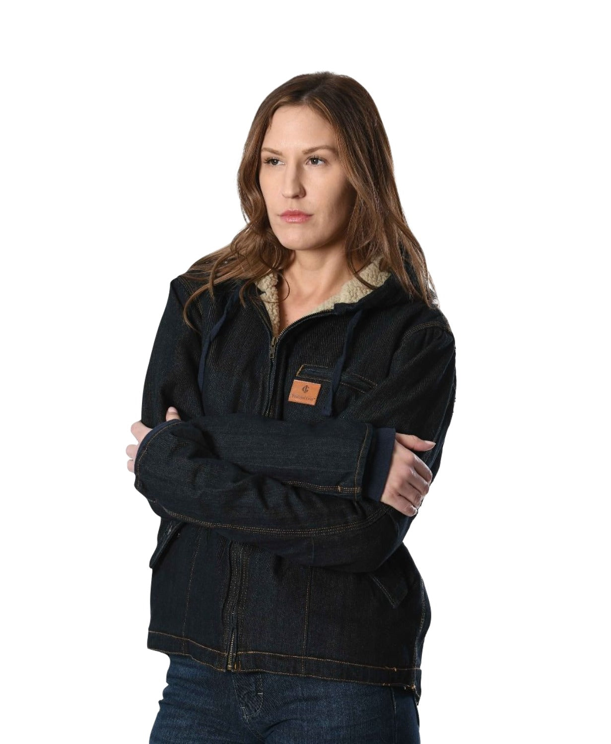 Women Sherpa Lined Hooded Jeans Jacket